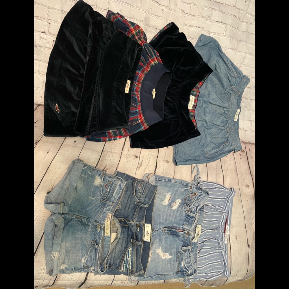 Hollister and Abercrombie shorts and skirts size 3 or 26 waist.